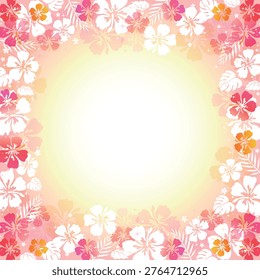 Cute Hibiscus and Tropical Leaves Frame Illustration