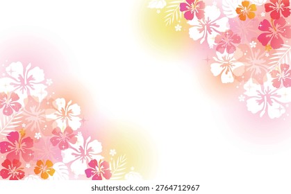 Cute Hibiscus and Tropical Leaves Frame Illustration