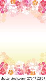 Cute Hibiscus and Tropical Leaves Frame Illustration