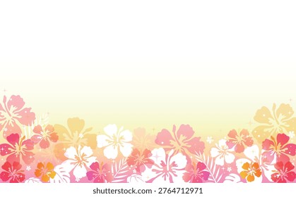 Cute Hibiscus and Tropical Leaves Frame Illustration