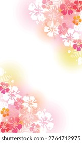 Cute Hibiscus and Tropical Leaves Frame Illustration