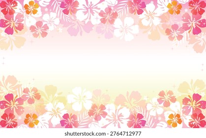 Cute Hibiscus and Tropical Leaves Frame Illustration