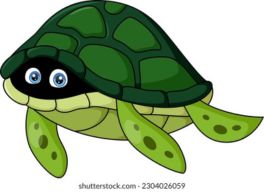 Cute hiding turtle cartoon with scared eyes