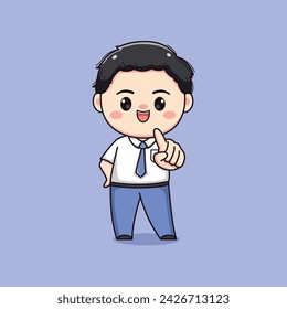 cute high school student boy with pointing finger chibi kawaii
