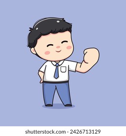 cute high school student boy feeling proud chibi kawaii