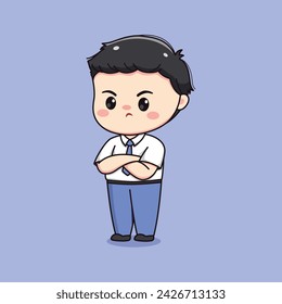 cute high school student boy feeling mad or angry chibi kawaii
