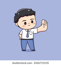 lindo chico estudiante de secundaria con señal de stop chibi kawaii