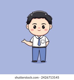 cute high school student boy greeting chibi kawaii