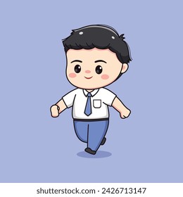 cute high school student boy walking chibi kawaii
