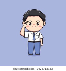 cute high school student boy saluting chibi kawaii