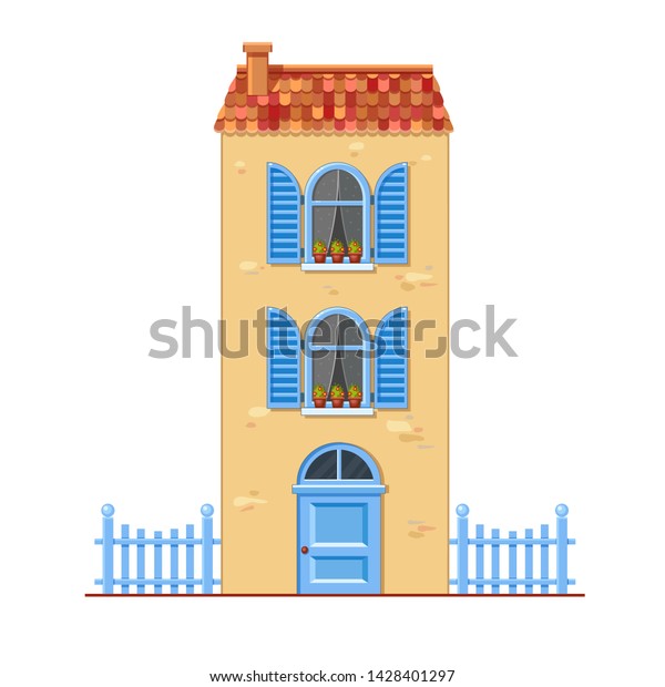 Cute High Vector Yellow House Red Stock Vector Royalty Free