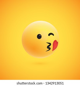 Cute high-detailed yellow 3D emoticon for web, vector illustration