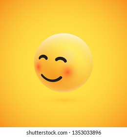 Cute high-detailed yellow 3D emoticon for web, vector illustration