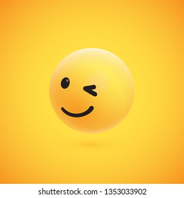 Cute high-detailed yellow 3D emoticon for web, vector illustration