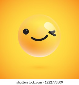 Cute high-detailed yellow emoticon for web, vector illustration