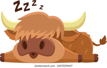 Cute Highland Cow Animal Cartoon Character Sleeping. Vector Illustration Flat Design Isolated On Transparent Background