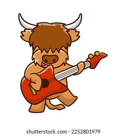 Cute Highland cow cartoon clipart with funny pose vector illustration