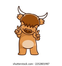 Cute Highland cow cartoon clipart with funny pose vector illustration