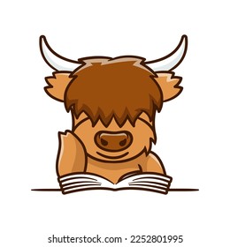 Cute Highland cow cartoon clipart with funny pose vector illustration playing soccer