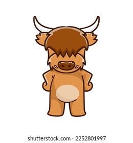 Cute Highland cow cartoon clipart with funny pose vector illustration