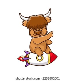 Cute Highland cow cartoon clipart with funny pose vector illustration playing soccer