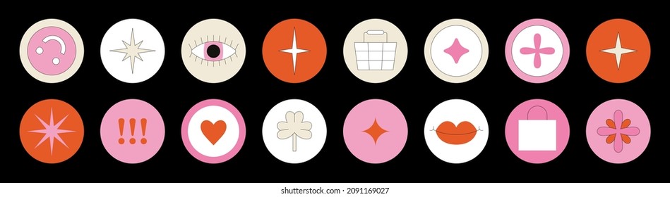 Cute highlights set. Cover icons for saved stories. Vector illustration. Ideal for online shopping or blogging. Social media concept.