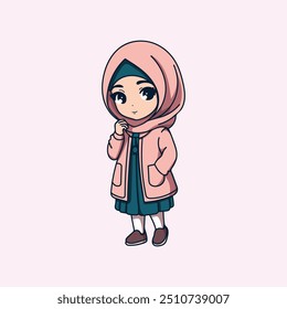 a cute hijab Animated girl 