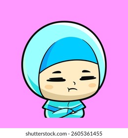 Cute Hijab Girl with Bored or Tired Expression Cartoon Muslim Emote