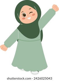 Cute Hijab Girl Cheerful Illustration