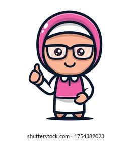 Cute hijab girl geek mascot design illustration vector template