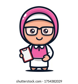 Cute hijab girl geek mascot design illustration vector template