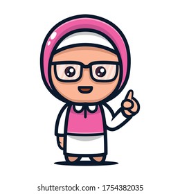 Cute hijab girl geek mascot design illustration vector template