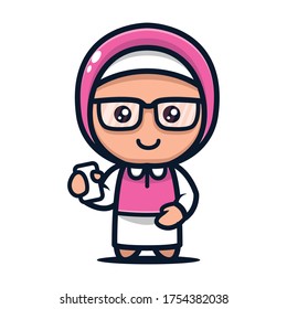 Cute hijab girl geek mascot design illustration vector template