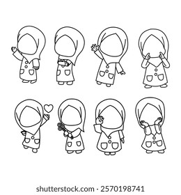 Cute Hijab Girl Line Art, Minimalist Illustration for Digital Prints, Wall Art, Journals, and Unique Islamic Design Projects