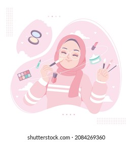 cute hijab girl with make up illustration background