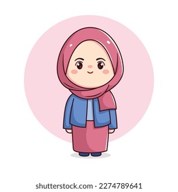 Cute hijab girl standing kawaii chibi