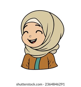 Cute hijab girl for sticker. Vector illustration