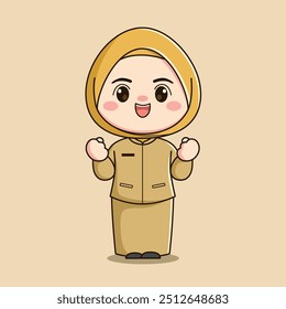 personagem professor hijab bonito com ambas as mãos agarradas