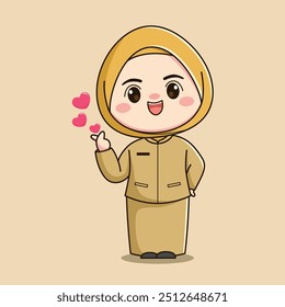 Cute hijab teacher character with love hands