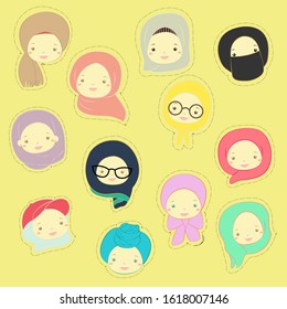 cute hijab vector character pattern sticker