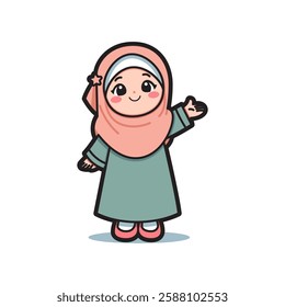 Cute Hijabi Girl Cartoon Of Adorable Chibi Muslim Character in Modest Islamic Dress  