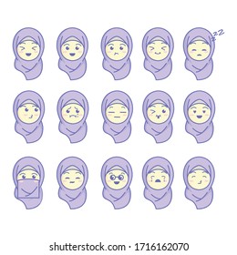 cute hijabi girl emotion character