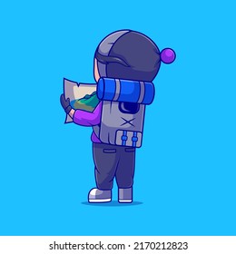 cute hiker girl illustration hiking and looking at the map suitable for mascot sticker and t-shirt design