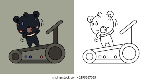 Cute Himalayan Bear Sportsman Clipart Illustration and Black and White. Funny Bear Athlete. Vector Illustration of a Kawaii Animal for Coloring Pages, Stickers, Baby Shower, Prints for Clothes.
