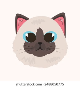 Cute himalayan cat head face flat icon vector illlustration