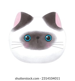 Cute Himalayan cat head watercolor style vector illustration on white background