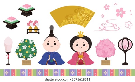 Cute Hina doll illustration material set_Girl's Festival