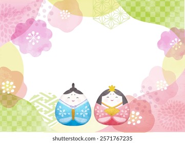 Cute Hinamatsuri background material with watercolor touch