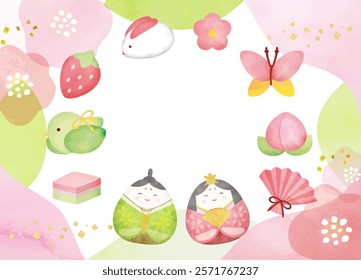 Cute Hinamatsuri background material with watercolor touch