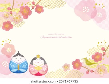 Cute Hinamatsuri background material with watercolor touch